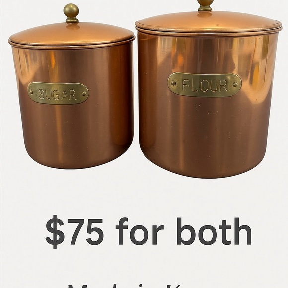Other - Vintage Copper Sugar & Flour Canisters– Brass Label & Lid Knob